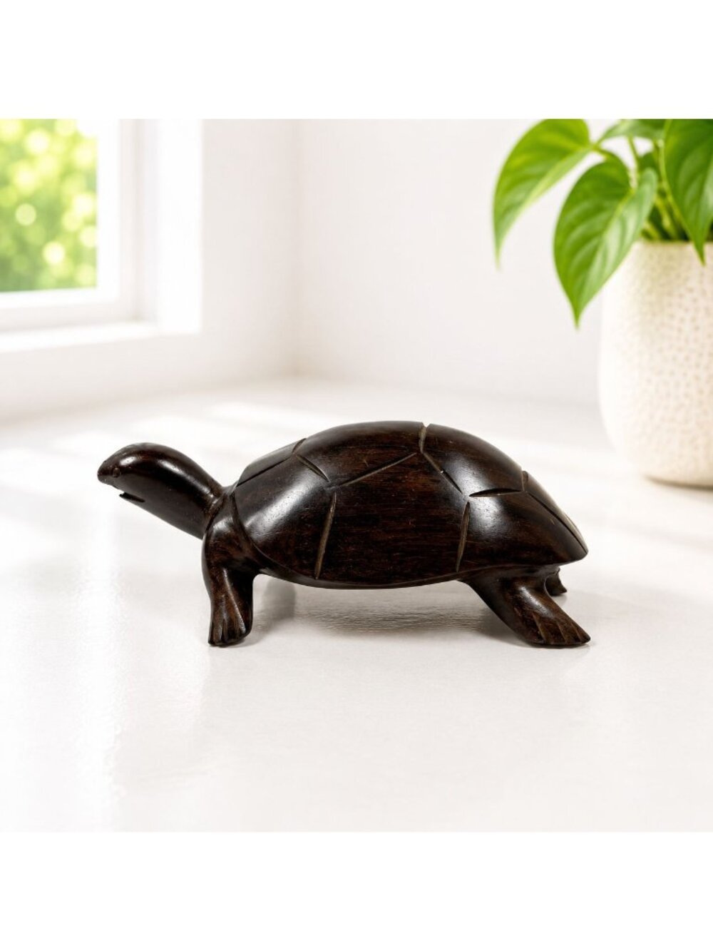Hand-Carved Vintage Ironwood Turtle Figurine Sculpture - Dark Wood Home Decor Ac